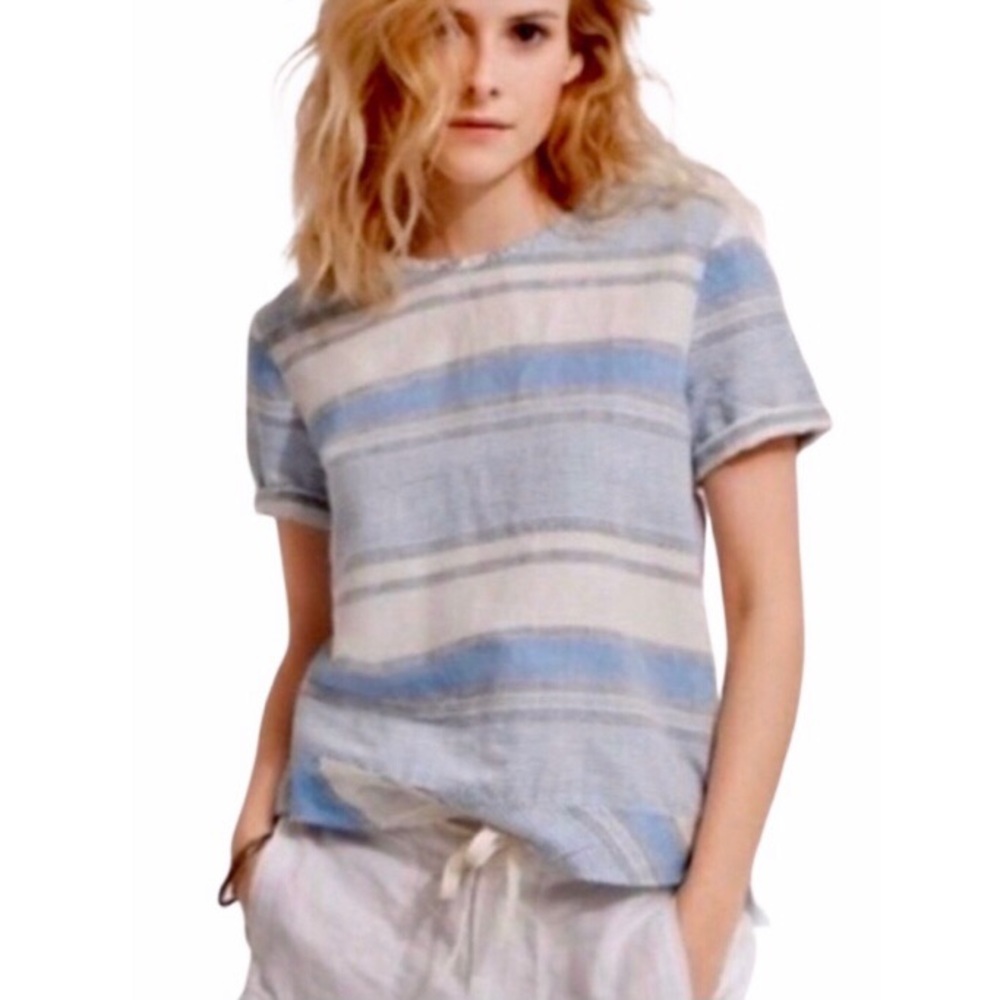 Lou & Grey Blue and Cream Striped Short Sleeve Top